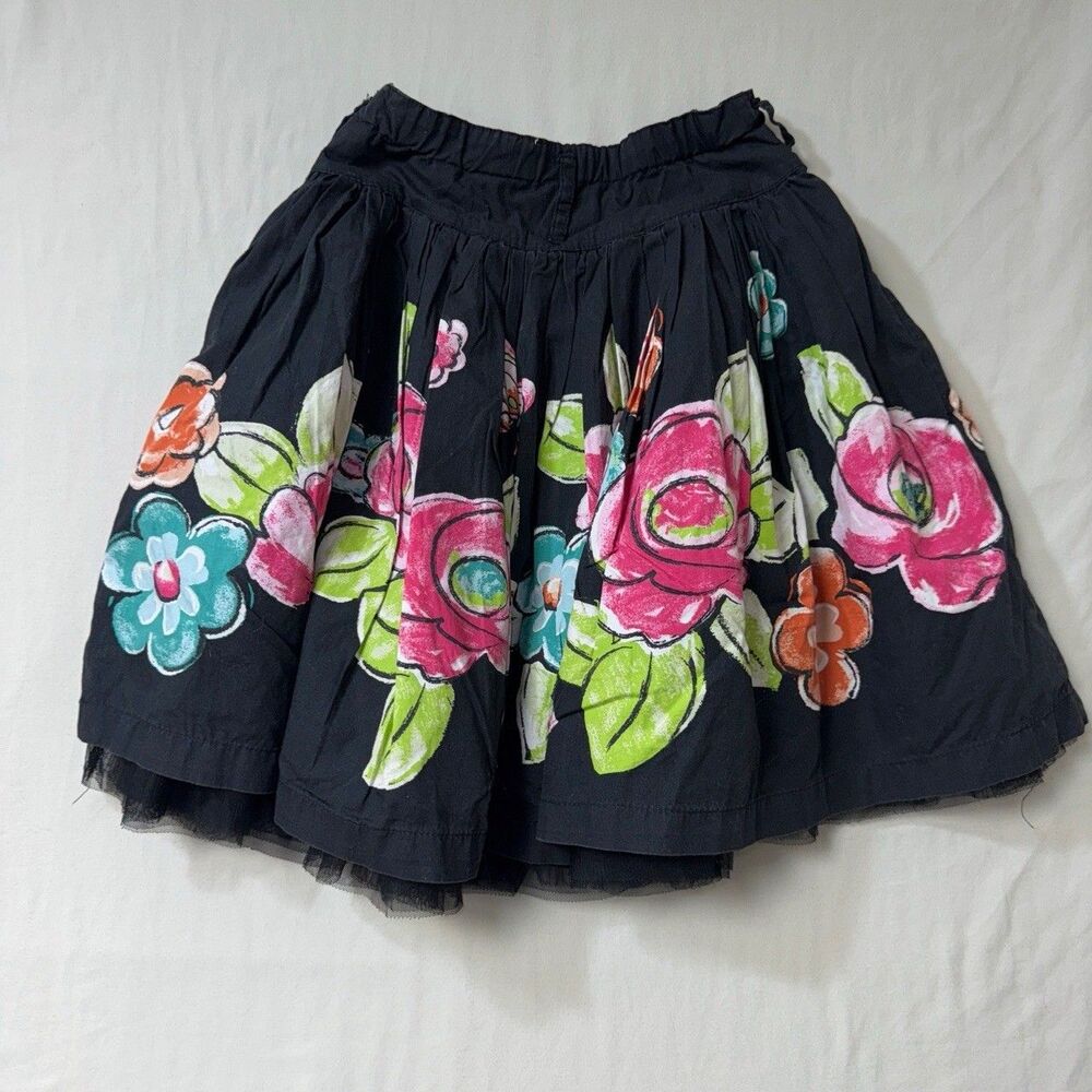 Children Place Floral Skirt Girl 6-7 Black Tulle Skater Pleats Adjustable Summer